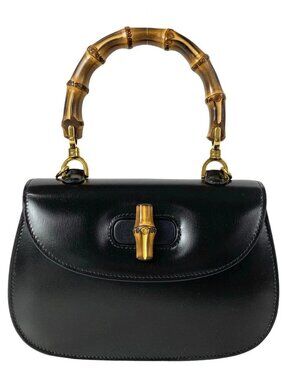 GUCCI New Bamboo/Gucci Bamboo 1947 Small Top Handle Bag 675797 Black Leather